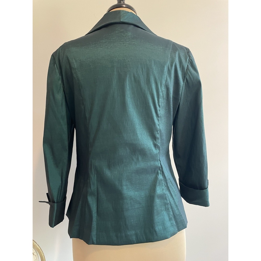 Blu Sage Emerald Green Shimmer Ruched Rhinestone Button Evening Blouse Size 10 - Picture 4 of 6
